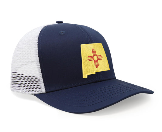 International Tie Stateline Flag Hat for Men and Women - Snapback Trucker Baseball Cap (New Mexico, Navy White)