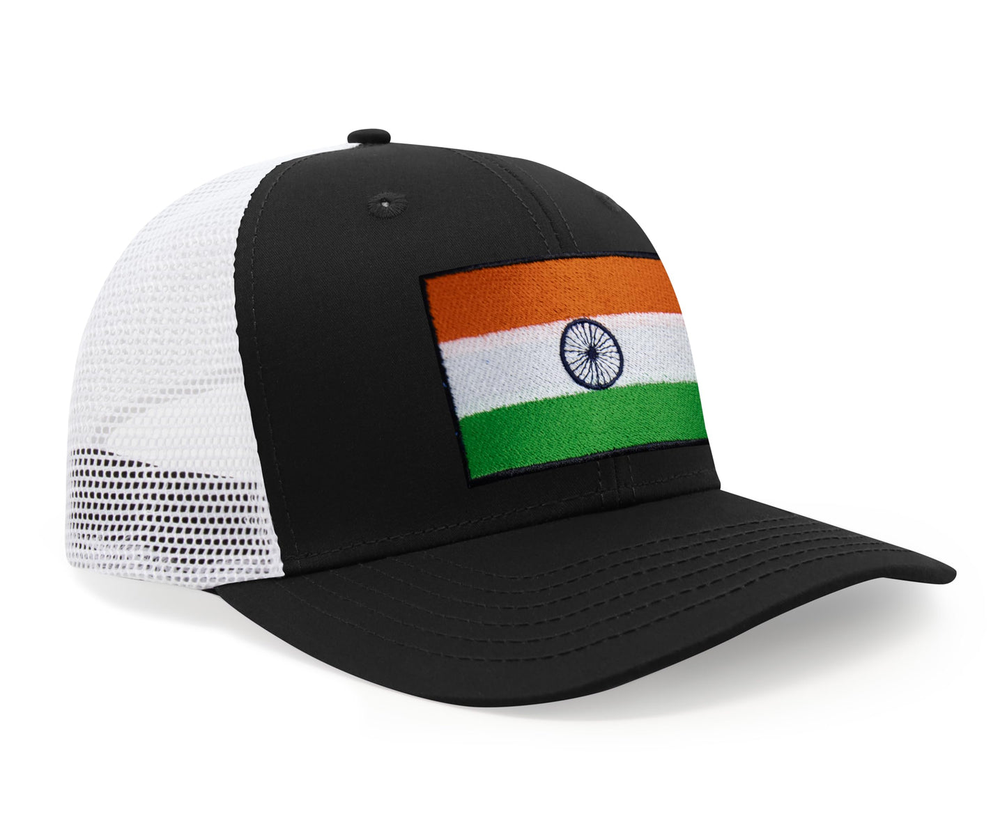 International Tie Indian Flag Hat for Men and Women - Adjustable India Snapback Trucker Baseball Cap (Black White)