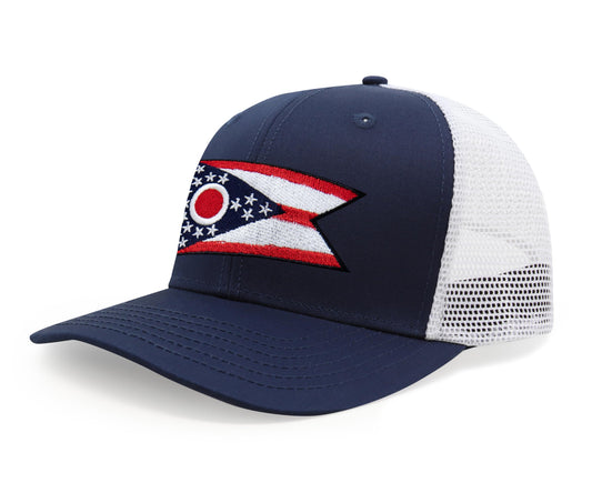 International Tie Premium Ohio - Flag Patch Hat for Men and Women - Snapback Trucker Baseball Cap (Navy White)