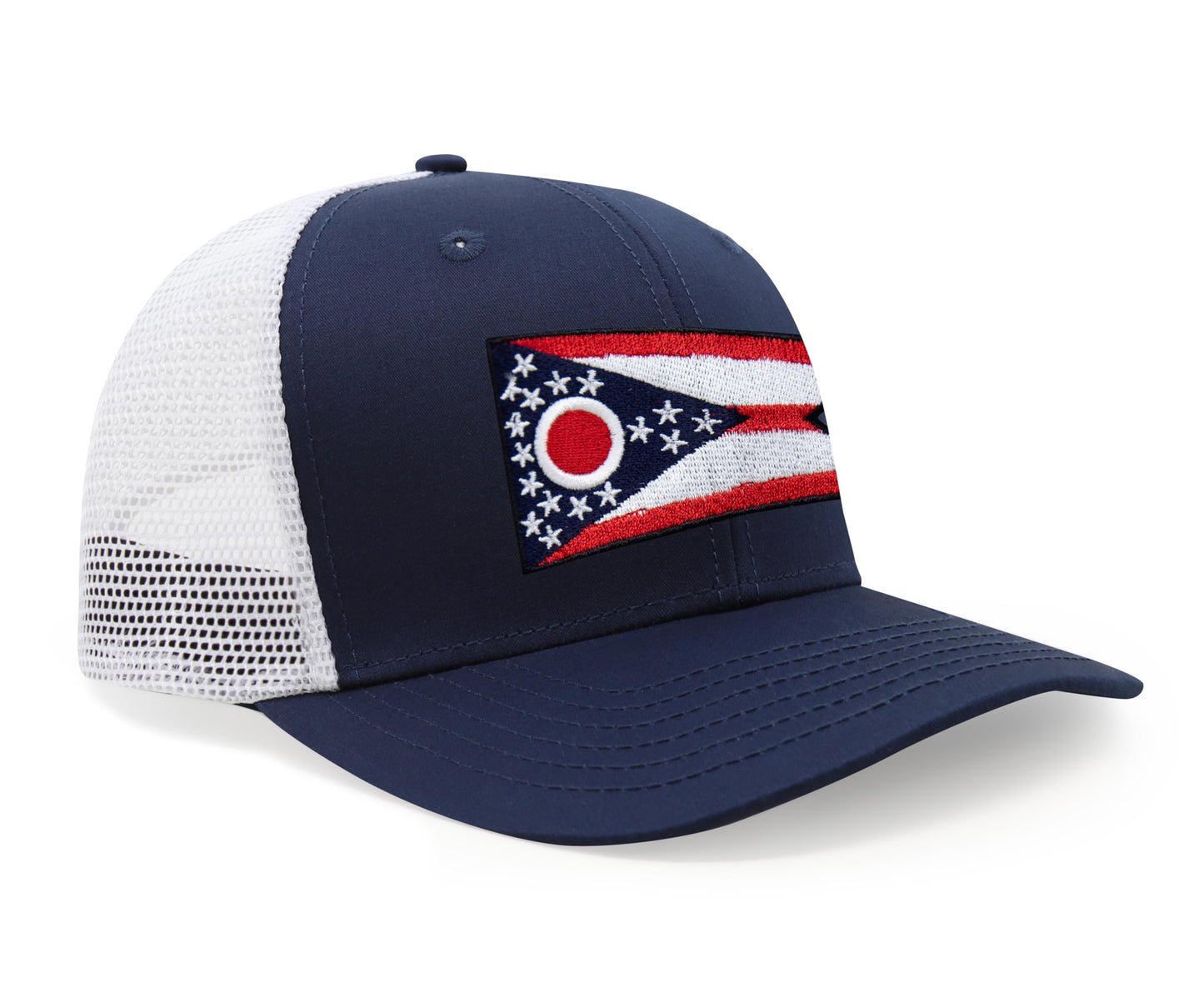 International Tie Premium Ohio - Flag Patch Hat for Men and Women - Snapback Trucker Baseball Cap (Navy White)