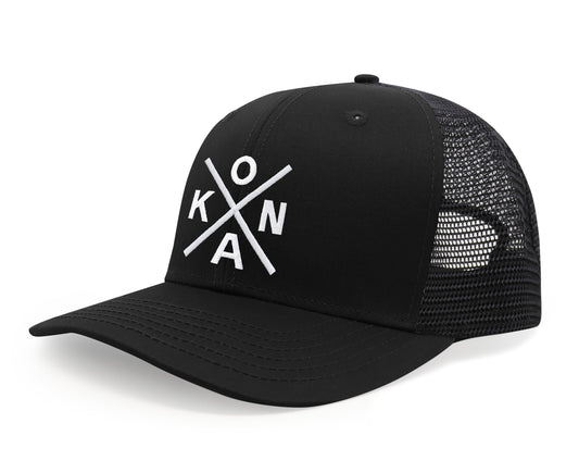 International Tie Kailua-Kona KONA Hat for Men and Women - Snapback Trucker Baseball Cap (All Black)