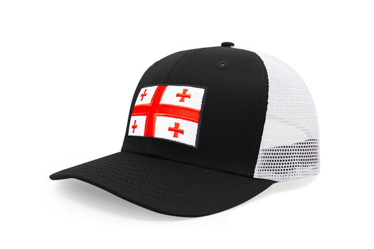 International Tie Country Hat for Men and Women, Adjustable Snapback Trucker Baseball Cap with Embroidered Patch (Georgia, Black White) - International Tie