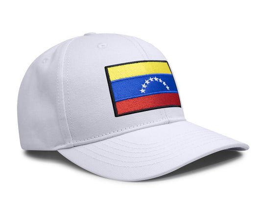 International Tie Country Hat for Men and Women, Adjustable Snapback Trucker Baseball Cap with Embroidered Patch (Venezuela, All White) - International Tie