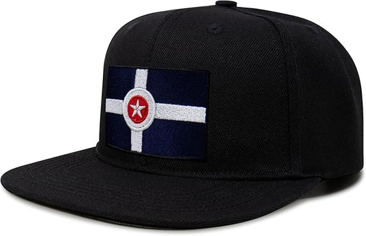 International Tie Indianapolis Flag Hat for Men and Women – Snapback Trucker Baseball Cap (Black Flatbill) - International Tie
