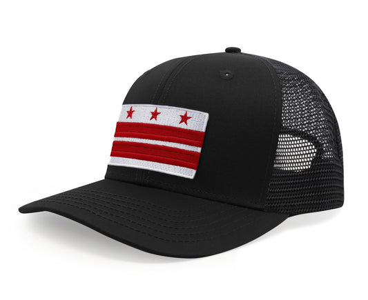 International Tie Premium Washington DC Flag Hat for Men and Women - Snapback Trucker Baseball Cap (All Black)