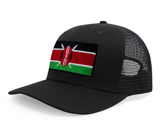 International Tie Premium Kenya - Flag Patch Hat for Men and Women - Snapback Trucker Baseball Cap (All Black) - International Tie