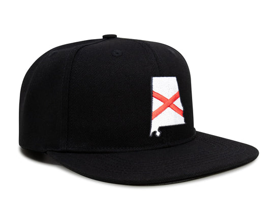 International Tie Stateline Flag Hat for Men and Women - Snapback Trucker Baseball Cap (Alabama, Black Flatbill)