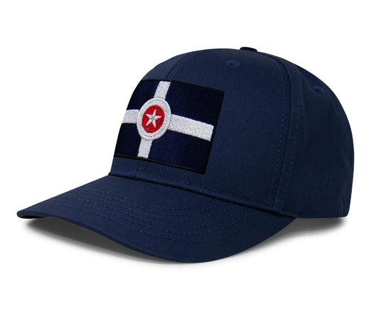 International Tie Premium Indianapolis Flag Hat for Men and Women - Snapback Trucker Baseball Cap (All Navy) - International Tie