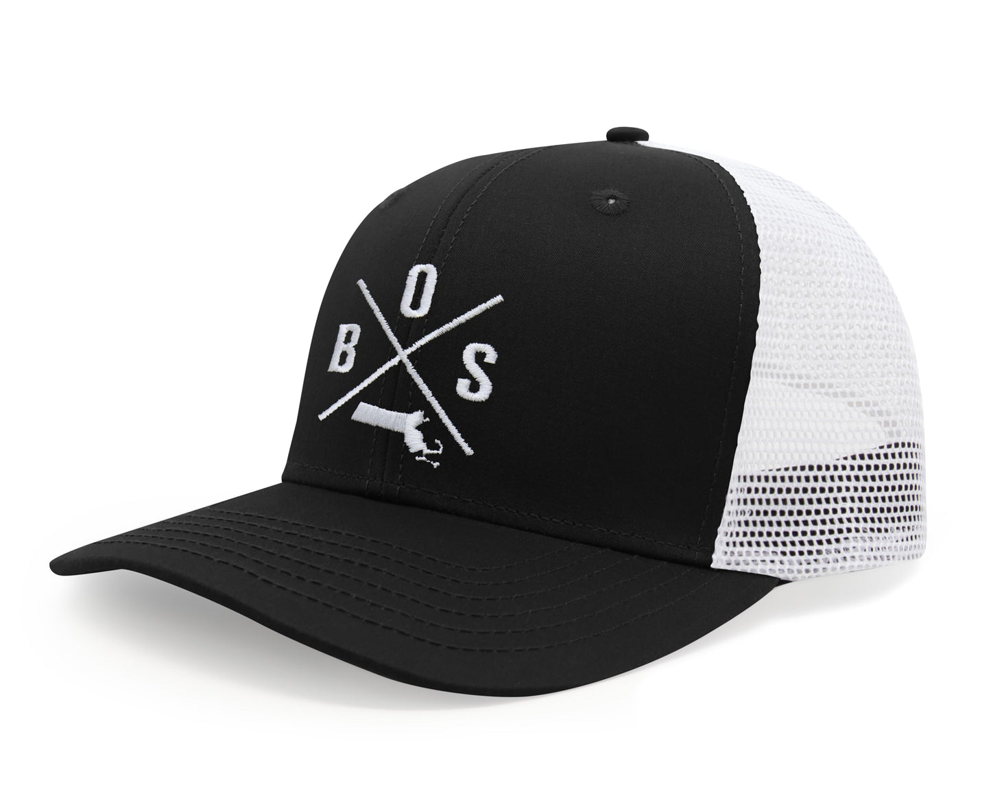 International Tie Premium Boston BOS Hat for Men and Women – Snapback Trucker Baseball Cap (Black/White)