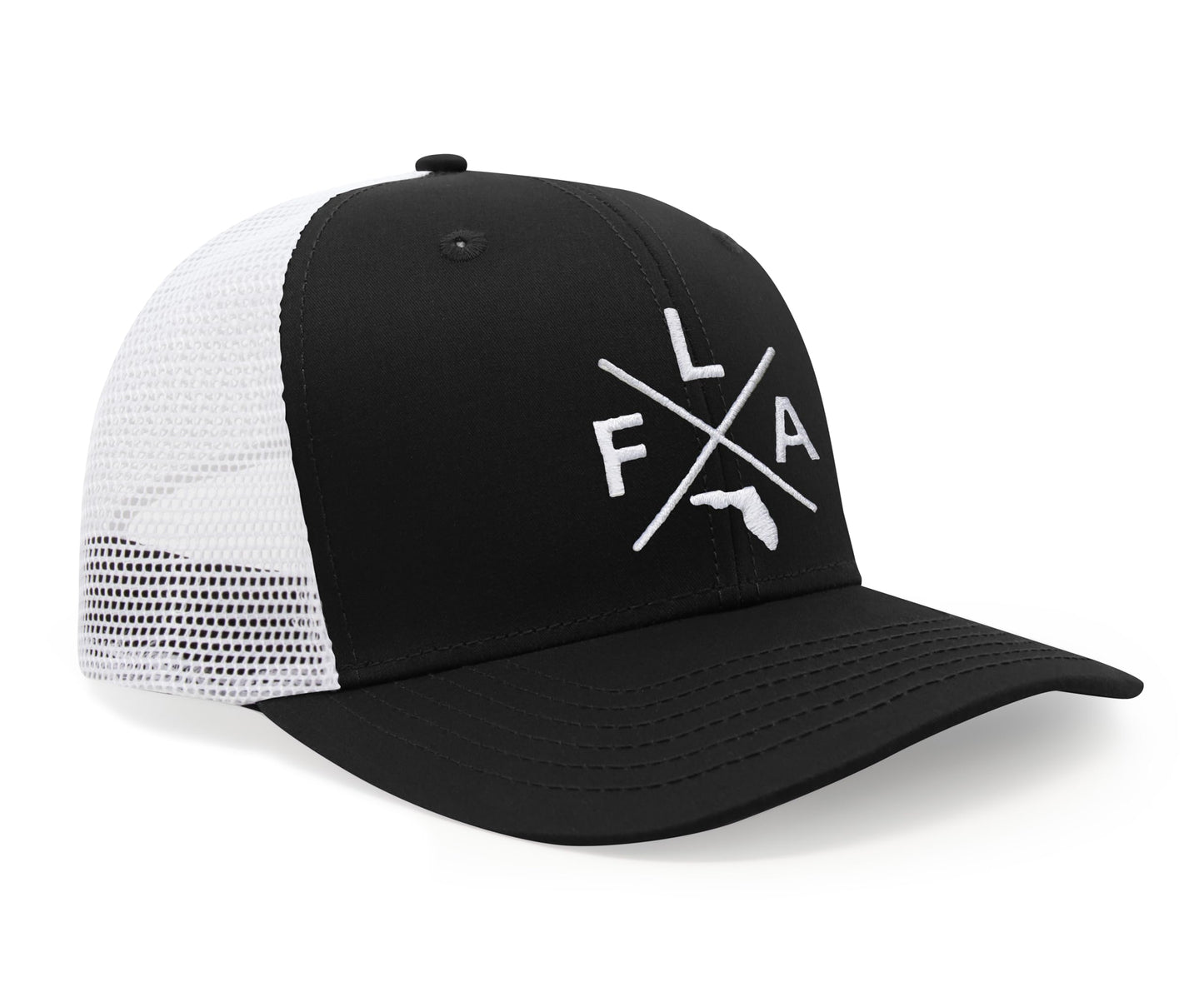 International Tie Premium Florida FLA Hat for Men and Women – Snapback Trucker Baseball Cap (Black/White)