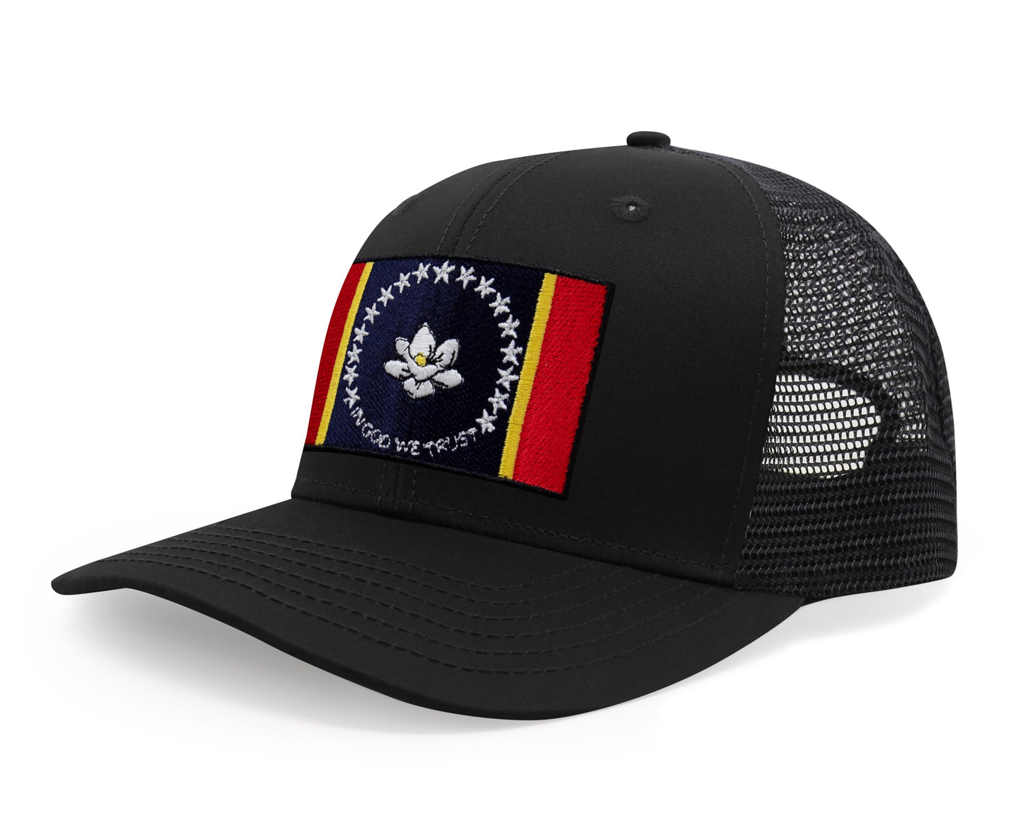 International Tie Mississippi Flag Hat for Men and Women – Snapback Trucker Baseball Cap (All Black)