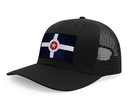 International Tie Indianapolis Flag Hat for Men and Women – Snapback Trucker Baseball Cap (All Black) - International Tie