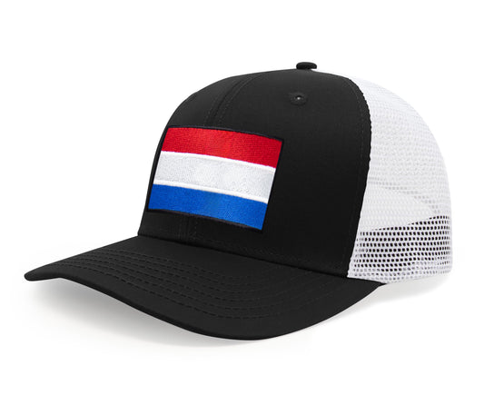 International Tie Netherlands Flag Hat for Men and Women - Adjustable Snapback Trucker Baseball Cap (Black White) - International Tie