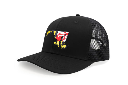 International Tie Stateline Flag Hat for Men and Women - Snapback Trucker Baseball Cap (Maryland, All Black)