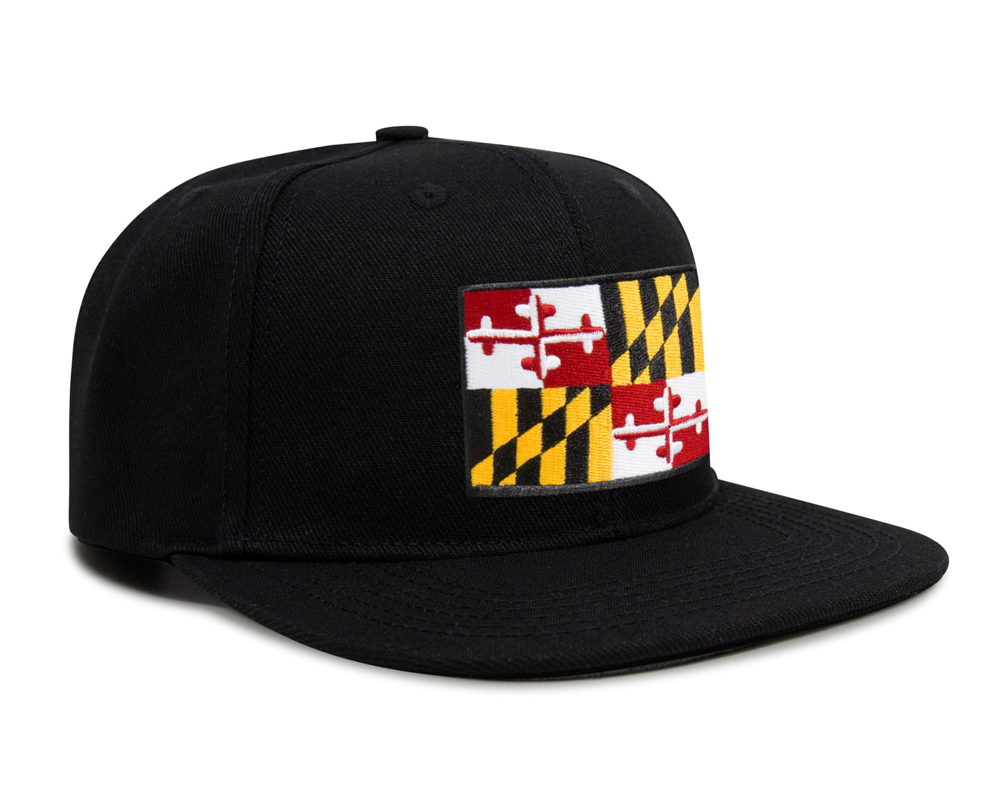 International Tie Maryland Flag Hat for Men - Adjustable Snapback Baseball Trucker Cap (Black Flatbill)