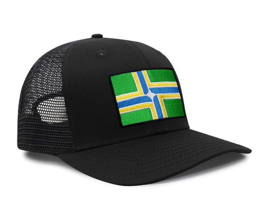 International Tie City Hat for Men and Women, Adjustable Snapback Trucker Baseball Cap with Embroidered Patch (Portland, All Black)