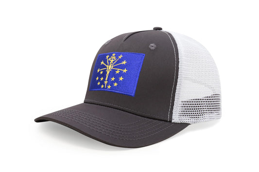International Tie State Hat for Men and Women, Adjustable Snapback Trucker Baseball Cap with Embroidered Patch (Indiana, Grey White) - International Tie
