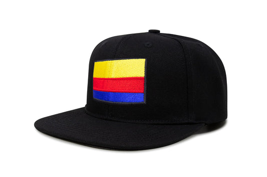 International Tie Country Hat for Men and Women, Adjustable Snapback Trucker Baseball Cap with Embroidered Patch (Colombia, Black Flatbill) - International Tie