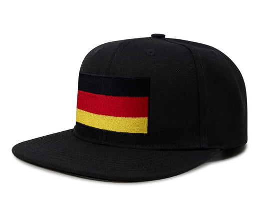 International Tie Germany Flag Hat for Men and Women - Adjustable Snapback Trucker Baseball Cap (Black Flatbill) - International Tie