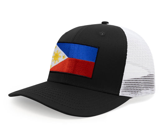 International Tie Philippines Hat for Men and Women - Snapback Trucker Baseball Cap (Black/White)