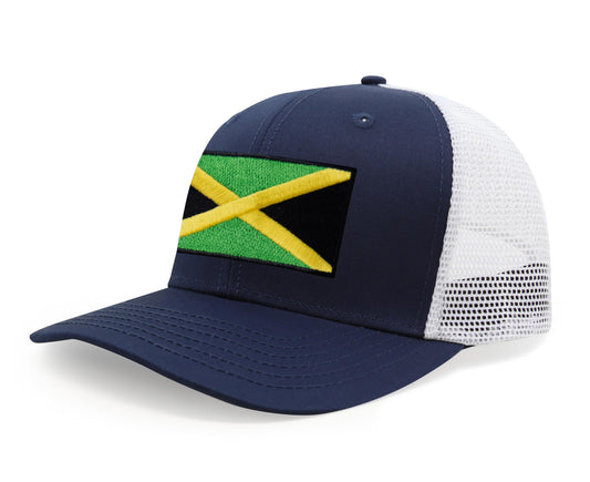 International Tie Jamaican Flag Hat for Men and Women - Jamaica Snapback Trucker Baseball Cap (Navy White) - International Tie