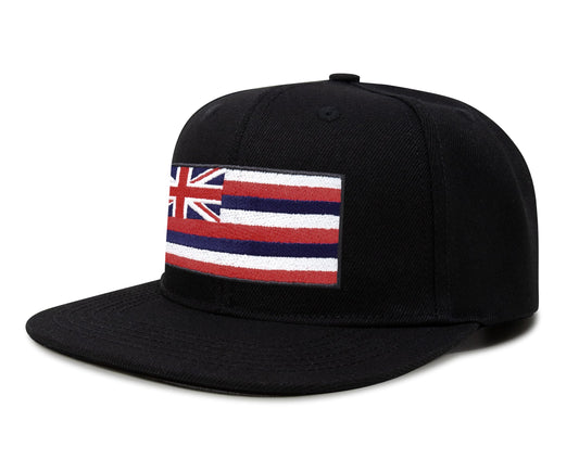 International Tie Hawaiian Flag Trucker Hat for Men & Women - Adjustable Snapback Baseball Cap with Embroidered Patch (Black Flatbill)