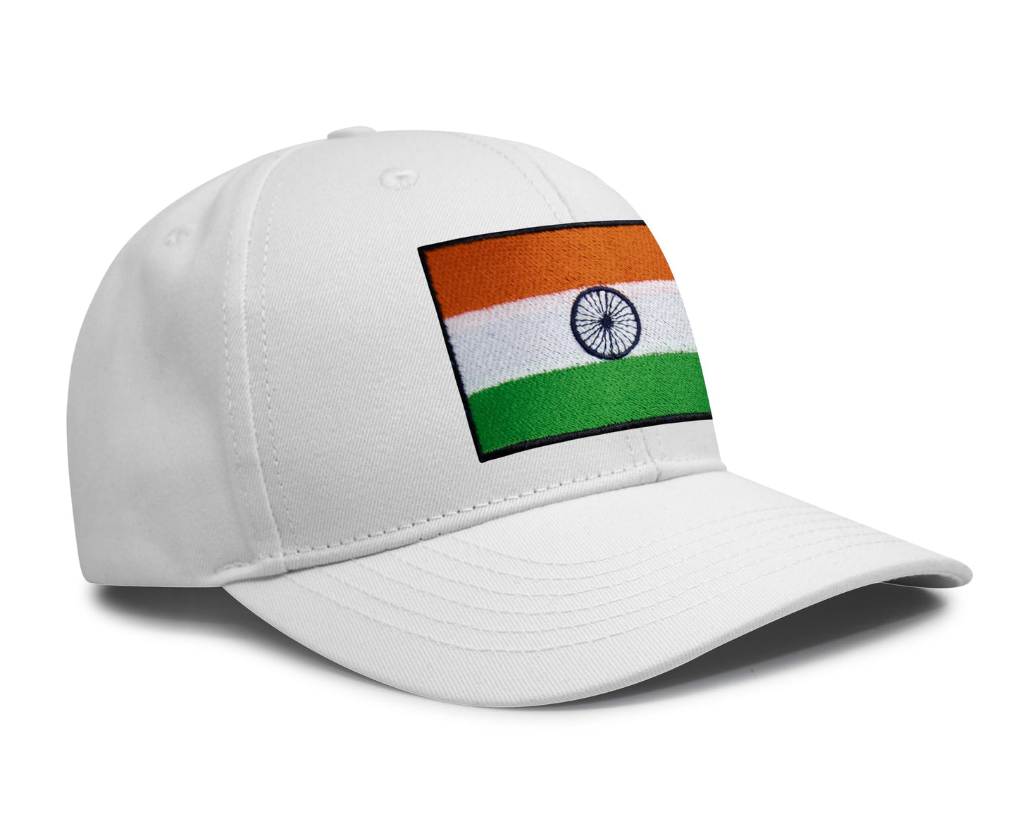International Tie Indian Flag Hat for Men and Women - Adjustable India Snapback Trucker Baseball Cap (All White)
