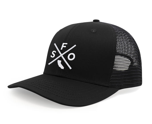 International Tie San Francisco SFO Hat for Men and Women - Snapback Trucker Baseball Cap (All Black)