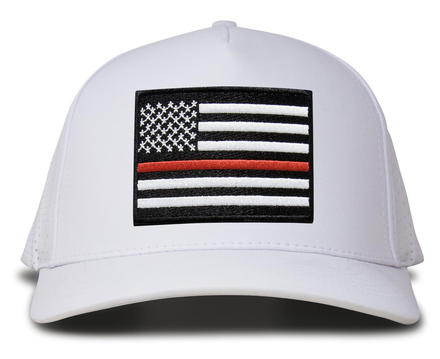 Performance Golf Hat – Adjustable Snapback Trucker Baseball Cap for Men & Women - Jetset Series (Thin Red Line, Arctic White)