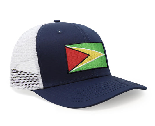 International Tie Country Hat for Men and Women, Adjustable Snapback Trucker Baseball Cap with Embroidered Patch (Guyana, Navy White) - International Tie
