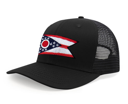 International Tie Premium Ohio - Flag Patch Hat for Men and Women - Snapback Trucker Baseball Cap (All Black)