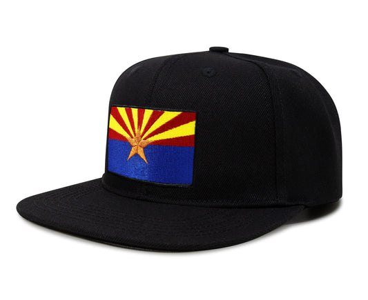 International Tie State Hat for Men and Women, Adjustable Snapback Trucker Baseball Cap with Embroidered Patch (Arizona, Black Flatbill)