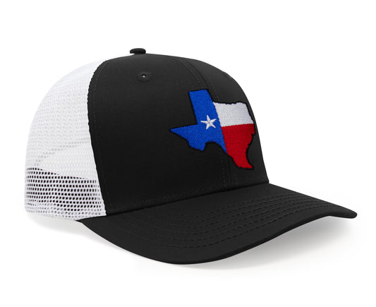 International Tie Hat for Men and Women, Adjustable Snapback Trucker Baseball Cap with Embroidered Patch (Texas, Black White)