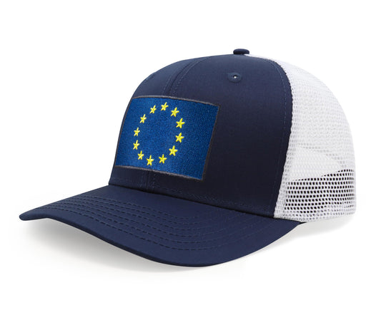 European Flag Hat for Men and Women - EU Trucker Snapback Baseball Cap by International Tie (Navy White) - International Tie