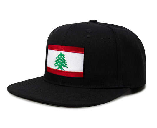 International Tie Lebanon Flag Hat for Men and Women - Adjustable Snapback Trucker Baseball Cap (Black Flatbill) - International Tie