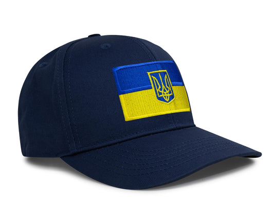 International Tie Country Hat for Men and Women, Adjustable Snapback Trucker Baseball Cap with Embroidered Patch (Ukraine, All Navy) - International Tie