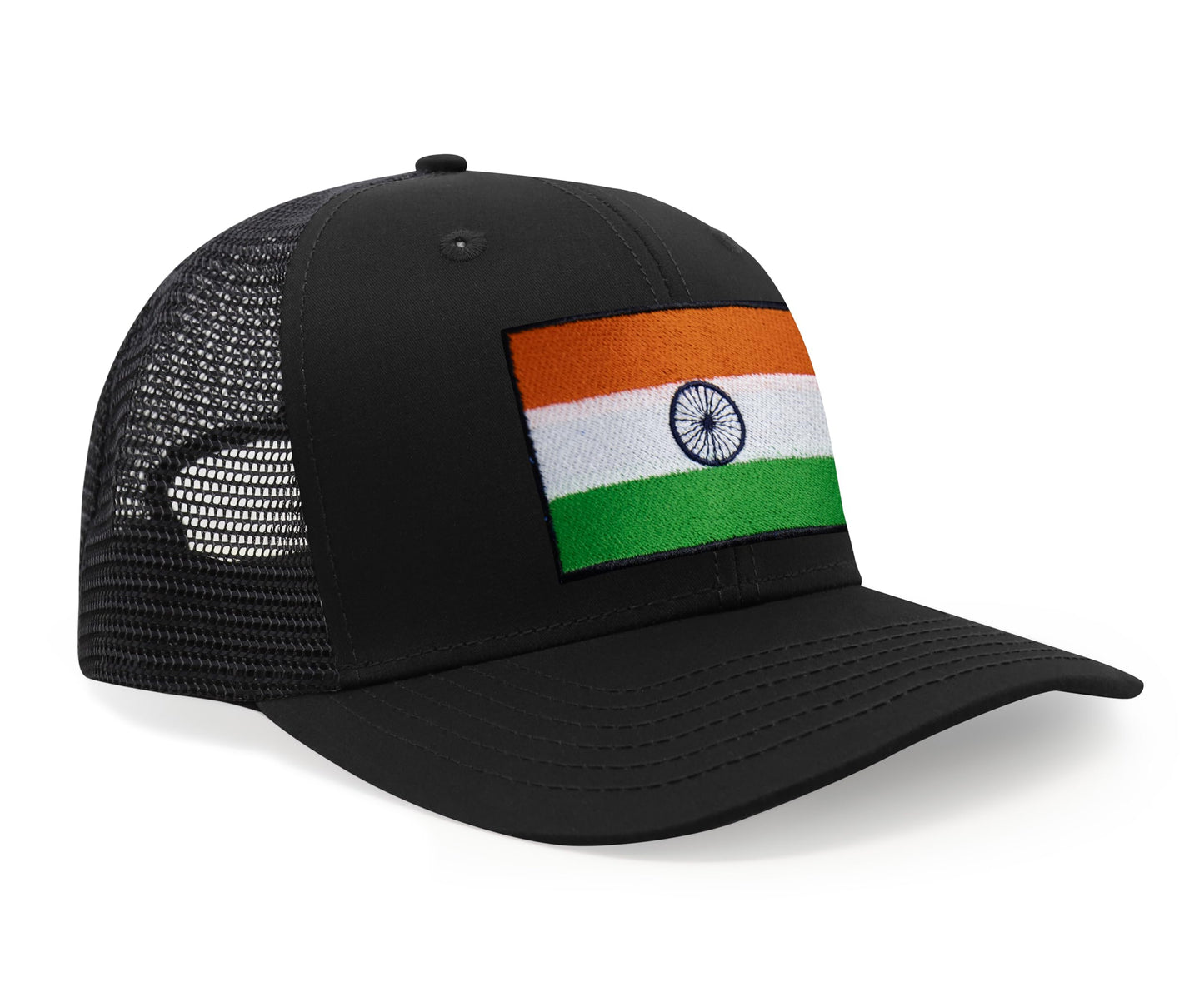 International Tie Indian Flag Hat for Men and Women - Adjustable India Snapback Trucker Baseball Cap (All Black)