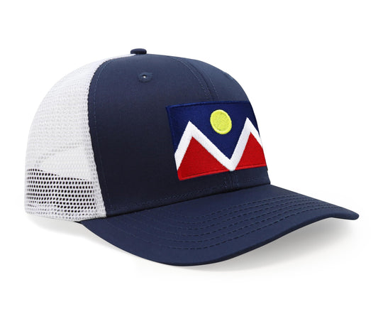 International Tie City Hat for Men and Women, Adjustable Snapback Trucker Baseball Cap with Embroidered Patch (Denver, Navy White) - International Tie