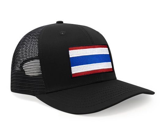International Tie Country Hat for Men and Women, Adjustable Snapback Trucker Baseball Cap with Embroidered Patch (Thailand, All Black) - International Tie