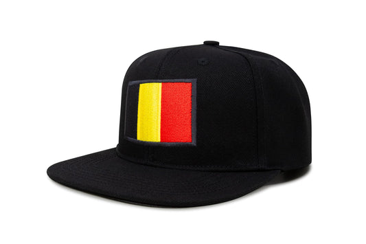 International Tie Country Hat for Men and Women, Adjustable Snapback Trucker Baseball Cap with Embroidered Patch (Belgium, Black Flatbill) - International Tie