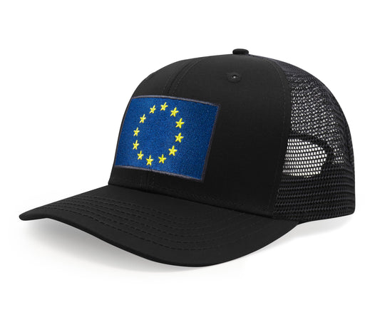 European Flag Hat for Men and Women - EU Trucker Snapback Baseball Cap by International Tie (All Black) - International Tie