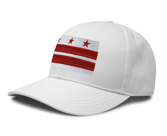 International Tie Washington DC Flag Trucker Hat for Men and Women - Snapback Baseball Cap (All White)