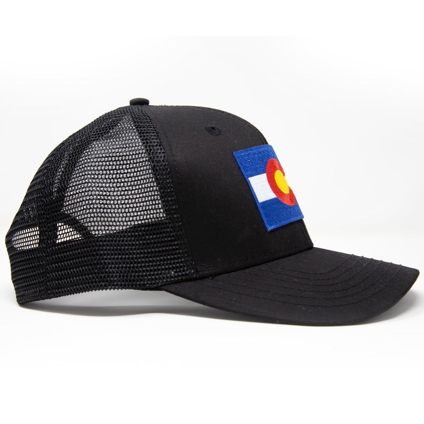 International Tie Colorado Hat – Colorado Flag Adjustable One Size Trucker Cap, Baseball, Snapback with an Embroidered Patch (All Black)