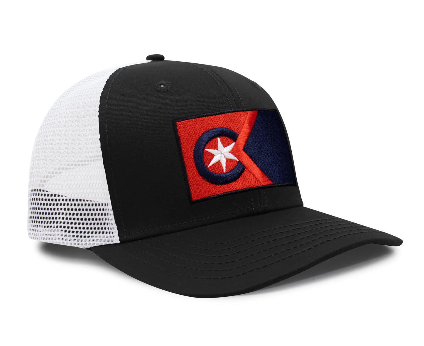International Tie Cleveland Flag Hat for Men and Women - Adjustable Snapback Trucker Baseball Cap (Black White)