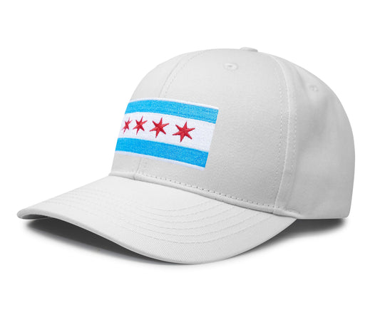 International Tie Chicago Flag Hat for Men and Women - Snapback Trucker Baseball Cap (All White)