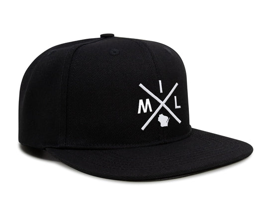 International Tie Hat for Men and Women, Adjustable Snapback Trucker Baseball Cap, Embroidered Cross Logo (MIL - Milwaukee, Black Flatbill) - International Tie