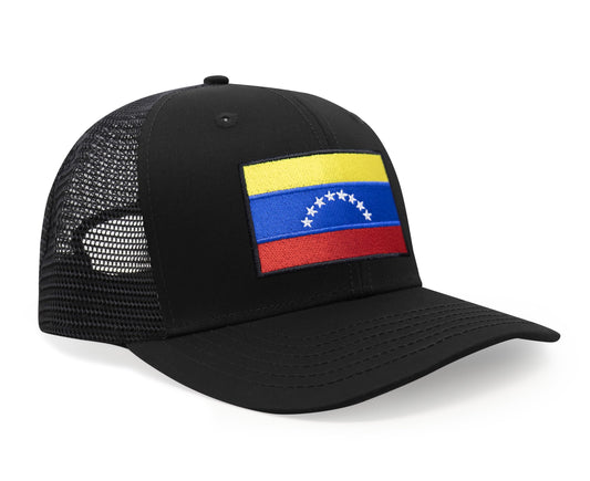 International Tie Country Hat for Men and Women, Adjustable Snapback Trucker Baseball Cap with Embroidered Patch (Venezuela, All Black) - International Tie