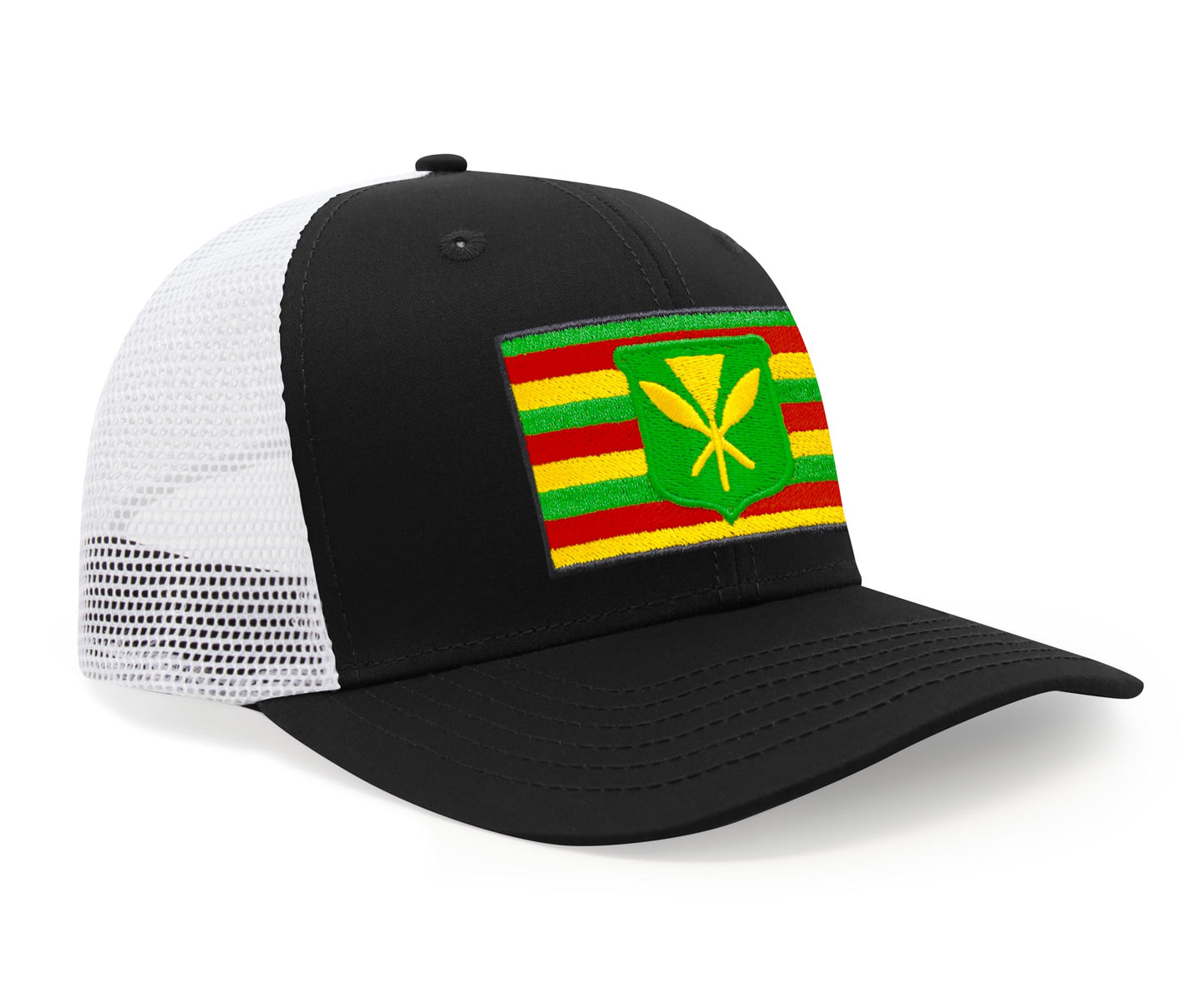 International Tie Kanaka Maoli Hat for Men and Women - Snapback Trucker Baseball Cap (Black/White)
