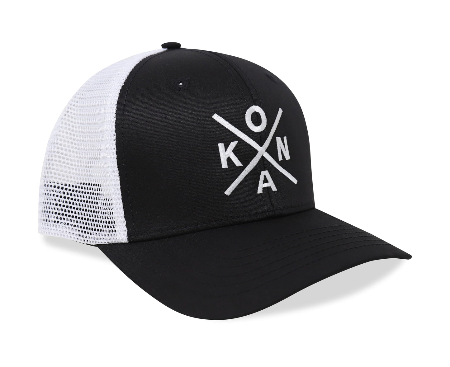 International Tie Kailua-Kona KONA Hat for Men and Women - Snapback Trucker Baseball Cap (Black/White)