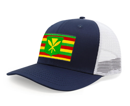 International Tie Kanaka Maoli Hat for Men and Women - Snapback Trucker Baseball Cap (Navy White)